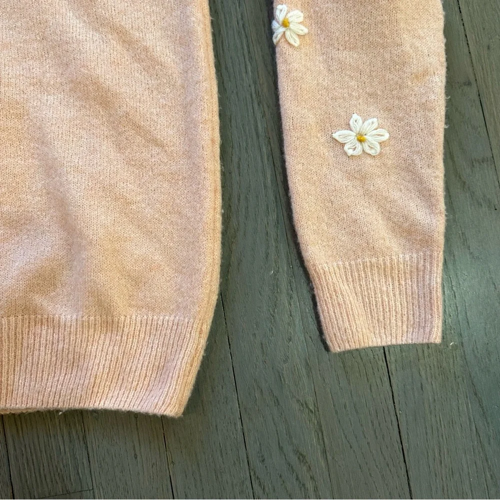 Lush Pink Daisy Embroidered Crewneck Sweater - Picture 4 of 10
